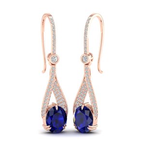 REYES Sparkling 14K White Gold Oval Cut 4.84 Carat Blue Sapphire Gemstone Drop <b>Earrings</b> IGI Certified <b>Diamond</b> <b>Dangle</b> Jewelry - Product Image 5