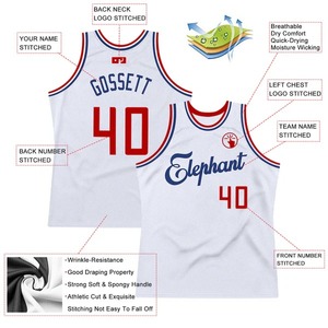 Maillot de basket-ball rétro authentique blanc et rouge royal personnalisé, brodé, avec nom et numéro d'équipe, vêtements de sport - Product Image 2