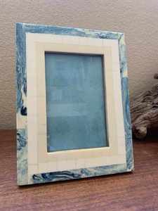 Luxury Blue Bone Inlay Wooden Photo <b>Frame</b> Handmade Marble Pattern Picture <b>Frame</b> Decorative Tabletop Desktop Display <b>Frame</b> Home - Product Image 5