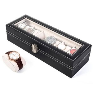 Boîte de rangement de collection de montres en cuir noir à 6 compartiments de haute qualité-YS Product - Product Image 1