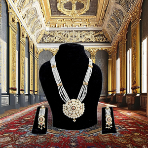 Indian Mores Traditional Gold Plated Brass Base <b>Beads</b> Pink Green Stone Raani Haar Handmade Jaal Puwai Necklace Women Wedding - Product Image 2