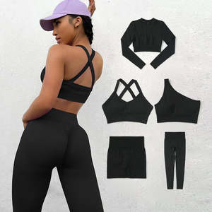 Ensemble de sport 5 pièces sans couture pour femme : soutien-gorge de sport, leggings taille mi-haute, tenue d'entraînement extensible pour fitness et yoga - Product Image 1
