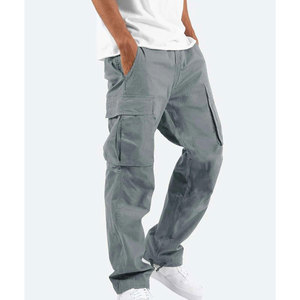 Pantalon cargo pour homme, taille élastique, plusieurs poches, en toile, décontracté, coupe droite, respirant, poids moyen, pour l'automne - Product Image 6