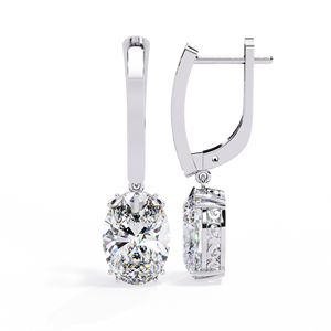 Boucles d'oreilles pendantes en diamant taille ovale avec fermoir à levier, plaqué or blanc, bijoux de luxe pour mariage, fête ou cadeau - Product Image 1