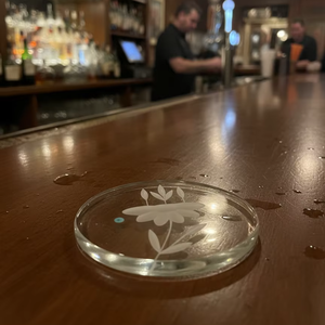 Minimal Bloom Classic Handpainted Glass <b>Coaster</b> Design <b>Heat</b> Resistant & Non-Slip for Serving Cocktails and Whiskey - Product Image 3