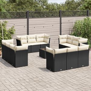 Set Divano da Giardino in Rattan Bianco Crema e Nero con Cuscini, Arredamento da Esterno 10+ Posti, Stile Contemporaneo - Product Image 1