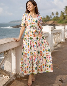 <b>Women</b> Georgette Printed Midi Kurti Loose Fit Casual Beach Dress Summer Style India Pakistan Ethnic Wear Digital Printing Kurtis - Product Image 1