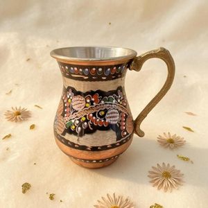 Tasse à café turque en cuivre émaillé faite à la main, multicolore, avec bord évasé, poignée métallique, tasse décorative - Product Image 2