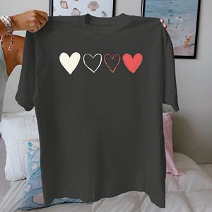 T-shirt Comfort Fit pour femme 100% pur coton avec alternance de coeurs solides et décrits Style décontracté - Product Image 2
