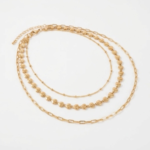 Collier chaîne cœur superposé plaqué or, multi-brins perlés, pour femme, cadeau, fête - Product Image 1