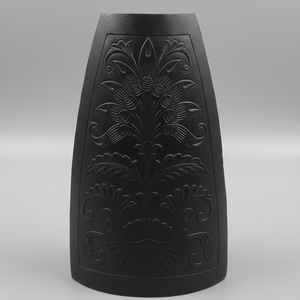 Luxury Embossed <b>Matte</b> Black Metal Flower Vase Elegant Floral Pattern Handcrafted Home Decor <b>Table</b> Centerpiece Single Unit - Product Image 2