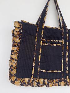 Bohemian Cotton <b>Tote</b> Bag with Floral Pattern Ruffle Trim Long Handles <b>Zip</b> Open Top for Shopping Travel Beach All Seasons - Product Image 6