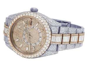 BOJ R.O.L.E.X.048 Montre pour homme en acier plaqué or rose, entièrement sertie de moissanite, de luxe, à quartz analogique, 41 mm, 3 ATM, résistante à l'eau, style HipHop - Product Image 3