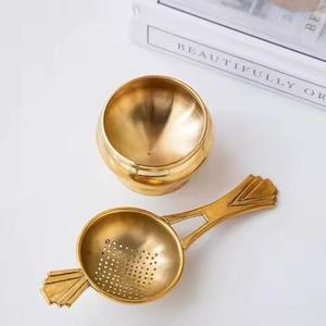 Luxury engraved brass tea strainer <b>spoon</b> premium loose leaf tea filter perforated design decorative handle elegant tea brewing - Product Image 2