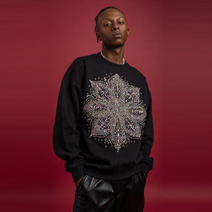 Sudaderas con hombros caídos y pedrería para hombre, cuello redondo, de vellón de peso medio - Product Image 3