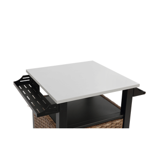 Carrello da Cucina Esterno a Porta Singola con Isola in Vimini, Ruote in Acciaio Inossidabile, Armadietto Contenitore e Tavolo Estensibile per Patio - Product Image 3