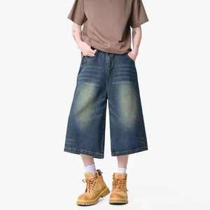 Denim <b>Jeans</b> Jorts <b>for</b> <b>Men</b> Loose Fit <b>Wide</b> <b>Leg</b> Cotton Stacked Design Straight <b>Leg</b> Baggy <b>Mens</b> Pants Long Shorts - Product Image 5