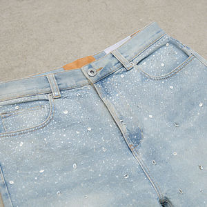 Shorts en jean déchirés pour homme, taille mi-haute, délavage clair, coupe droite, décontracté, été, en tissu de coton écologique - Product Image 2