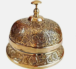 Antique <b>Brass</b> Desk <b>Bell</b> Gold Plated Round Embossed Home Decoration - Product Image 3