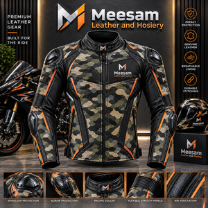 Chaqueta de Motociclismo de Cuero, Diseño Azul Camuflaje, Transpirable, Equipo de Protección para Motociclistas, Chaqueta Premium de Piel de Canguro y Vacuno - Product Image 5