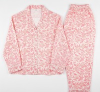 Pyjama pour femmes en coton thermique tissé réversible à col en V, imprimé à la main, respirant, doux, deux pièces, été, printemps