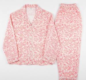 Cotton Hand Block Printed <b>Womens</b> Pajama Nightwear Two Piece Wholesale India - Product Image 4