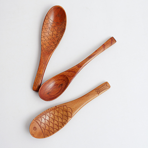 Creative Multifunctional Home Kitchen Utensils Non-Stick Fish Shaped <b>Spoon</b> Tableware Hand-<b>Carved</b> Wooden Rice Paddle - Product Image 2