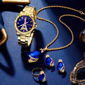 Ensemble de bijoux 4 pièces, montre pour femme, montre à quartz Tour Eiffel, montre-bracelet en acier de luxe - Product Image 2