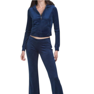 Survêtement femme en velours, ensemble jogging homme coupe ample 2 pièces avec broderie logo avant et arrière - Product Image 2