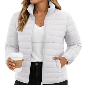Womens <b>White</b> Lightweight <b>Puffer</b> <b>Jacket</b> Packable Windproof Water Resistant Outerwear Winter Coat with Zipper Front Stand Collar - Product Image 3