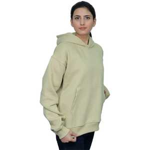 Sudadera con Capucha de Poliéster y Algodón Estampada para Mujer, Color Beige Puro, Estilo Casual, Corte Holgado, Manga Larga, Cómoda y a la Moda - Product Image 4