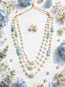 Indian <b>LONG</b> ZIRCON MALA <b>Necklace</b> Set with Gold Plated Brass Chain and Pear Cut Crystals Matching Earrings for Women's Wedding - Product Image 3
