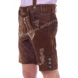 Tenue traditionnelle autrichienne authentique pour l'Oktoberfest, Lederhosen bavarois courts en cuir de vachette véritable, brodés, unisexes - Product Image 4