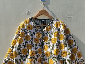 Hand Block Print Cotton Quilted <b>Jacket</b>: Bohemian Floral Coat - Product Image 2