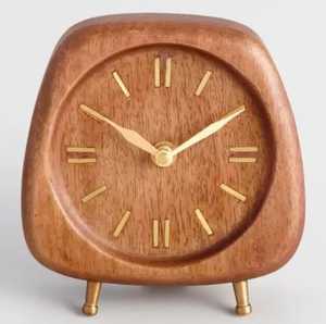 Horloge de bureau rétro en forme de téléviseur en bois, cadran concave, pieds en laiton, horloge de table silencieuse à quartz, horloge décorative de chevet pour le bureau - Product Image 3