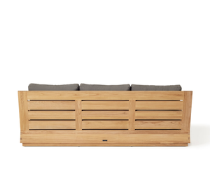 Canapé de jardin moderne en teck massif, trois places, avec structure en boîte et coussins noirs, pour terrasse, hôtel, resort - Product Image 4