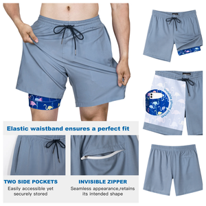 Custom 7 Inch 2-in-1 Mens Running Shorts Eco-Friendly Anti-Wrinkle Breathable Quick-Dry Drawstring Closure Mid Waist for Workout - Product Image 3
