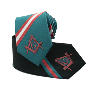 Corbata Masónica de Seda con Rayas Moradas y Verdes, Diseño Bordado de Compás Cuadrado, Tejido Clásico de Sarga para Uso Profesional - Product Image 3