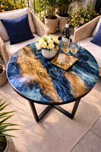 Mesa de Centro Redonda de Resina Epoxi de Lujo, Mesa de Madera Azul Océano, Mesa de Centro Estilo Río Hecha a Mano, Muebles Modernos para Sala de Estar - Product Image 4