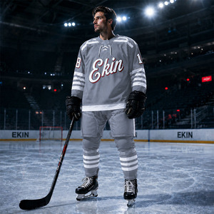 Jersey de Hockey sobre Hielo Gris Personalizado Ekin Impex, Uniforme Deportivo de Manga Larga, Ropa de Hockey OEM - Product Image 3