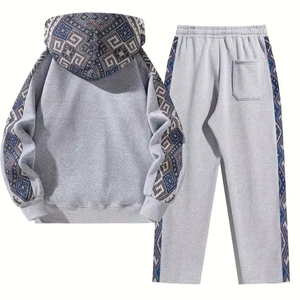 Ensemble 2 pièces pour homme, survêtement vintage en molleton bouclette surdimensionné, imprimé sérigraphié, coupe évasée, délavé à l'acide, 100% coton - Product Image 2