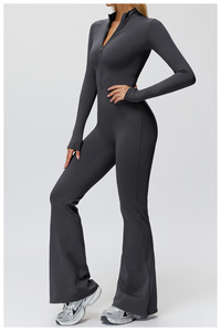 Autumn Winter Keep Warm One Piece Half Zipper Yoga Activewear Sports Bodysuit High Impact Fitness <b>Flared</b> <b>Leggings</b> Jumpsuit - Product Image 3