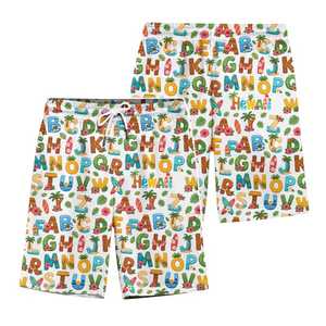 Pantalones cortos con estampado de alfabeto colorido para hombre, con estampado de palmeras y flores, secado rápido, cintura con cordón, ropa de baño informal - Product Image 1
