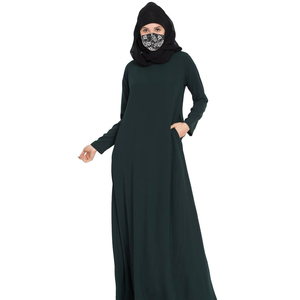 Abaya longue pour femme, couleur unie, coupe ample, ourlet droit, tenue de prière du Moyen-Orient - Product Image 5