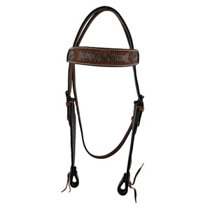 Venta caliente hecho a mano 100% cuero genuino Western Headstall con trabajo de tejer al por mayor fabricante proveedor - Product Image 3