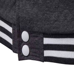 Unisex Dark Gray Varsity Jacket Regular Fit <b>Covered</b> <b>Button</b> Closure Knitted Wool/Viscose Solid Color Winter Wear Customized - Product Image 4