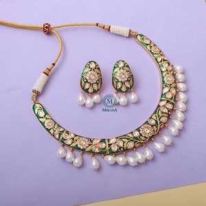 Kaanti Meenakari Polki <b>Necklace</b> & <b>Earring</b> <b>Set</b>-Gold Plated Festival <b>Bridal</b> Jewelry - Product Image 1