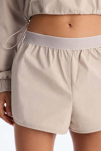Women Beige Cropped Windbreaker Jacket and <b>Short</b> Set Half <b>Zip</b> Long Sleeve Elasticwaist Casual Sporty Two Piece Outfit Activewear - Product Image 4