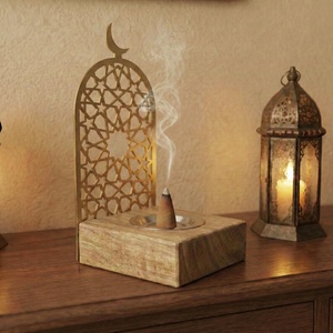 Islamic Wood & Metal Incense Burner Laser-Cut Geometric Design With Crescent Moon. Elegant Ramadan & <b>Eid</b> Spiritual Home Decor - Product Image 5