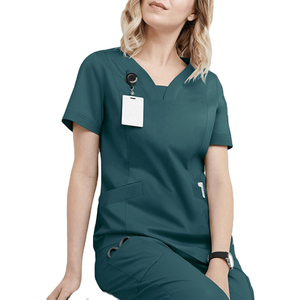 2026 New Women's Black V-Neck Scrub Top With <b>Name</b> <b>Tag</b> Holder And Pockets Hospital Uniforms - Product Image 4